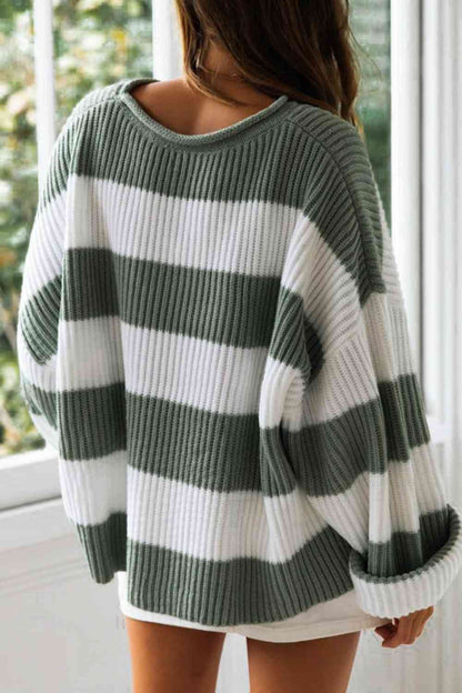 Striped Round Neck - Long Sleeves Sweater (7501313507416)