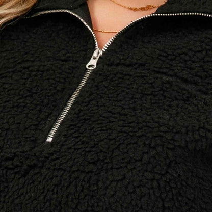 Plus-Size Collared Neck Half Zip Sweatshirt (7484761210968)