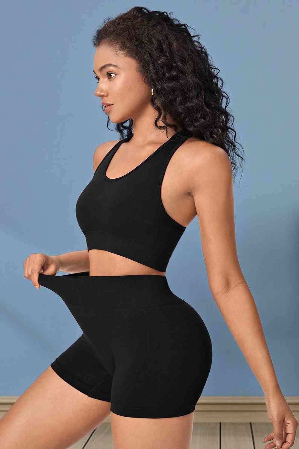 Black On Black - Cropped Sports Tank and Shorts Set (7501434847320)