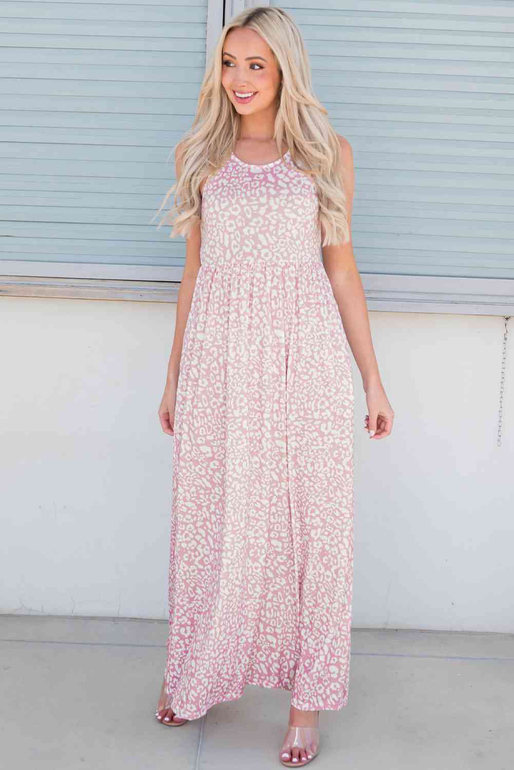 Leopard Round-Neck Sleeveless Maxi Dress (7515557789784)