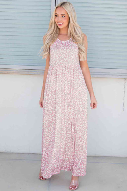 Leopard Round-Neck Sleeveless Maxi Dress (7515557789784)