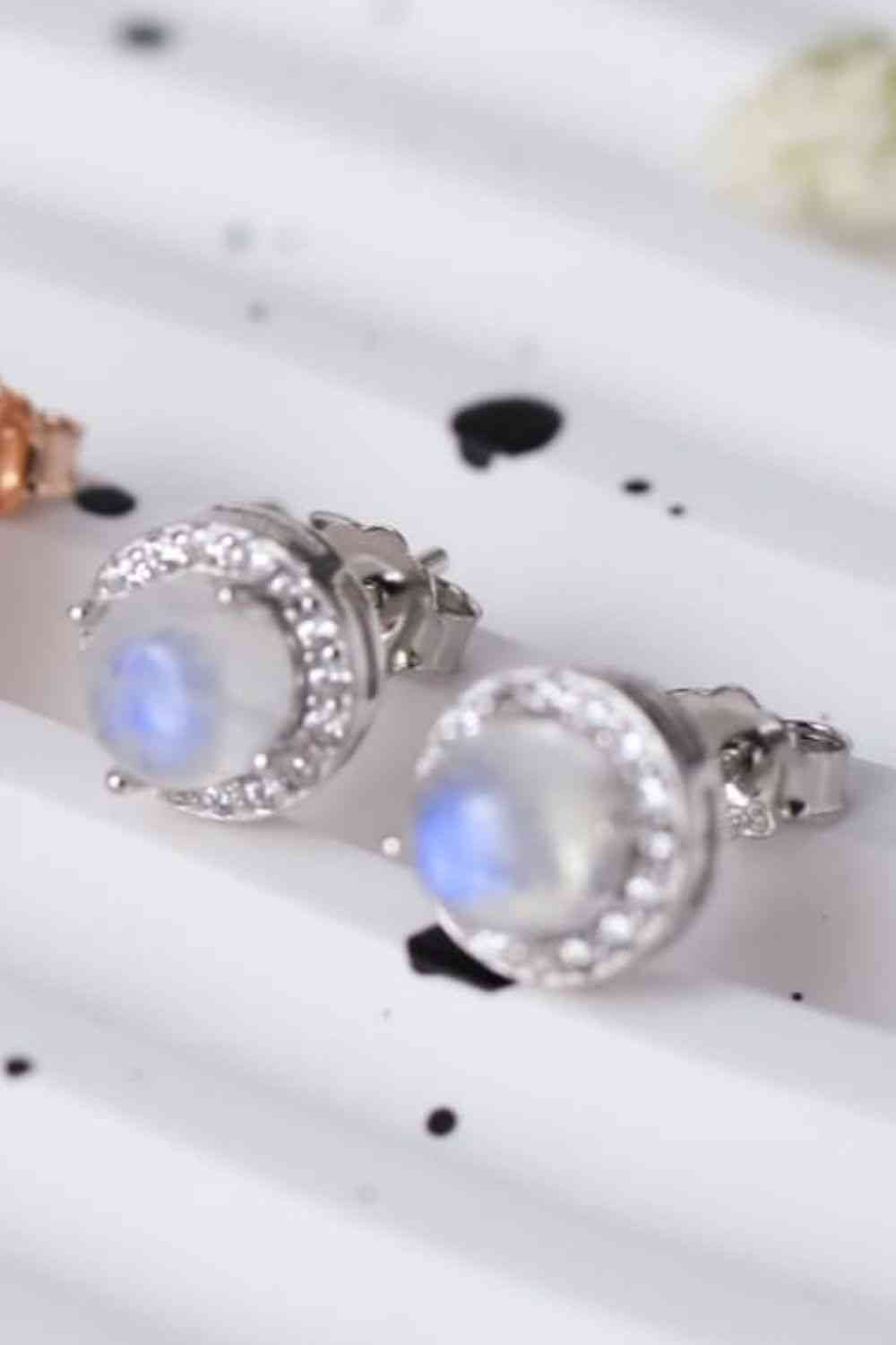 Natural Moonstone - High Quality 925 Sterling Silver Stud Earrings (7499311251544)