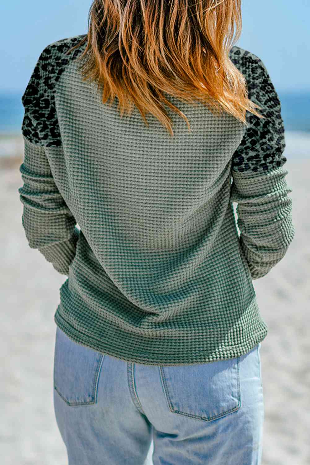 Leopard Waffle-Knit - Notched Neck Top (7501314981976)
