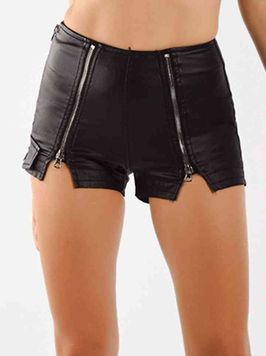 Short Shorts - Full Size Zip-Up Split Shorts (7500815564888)