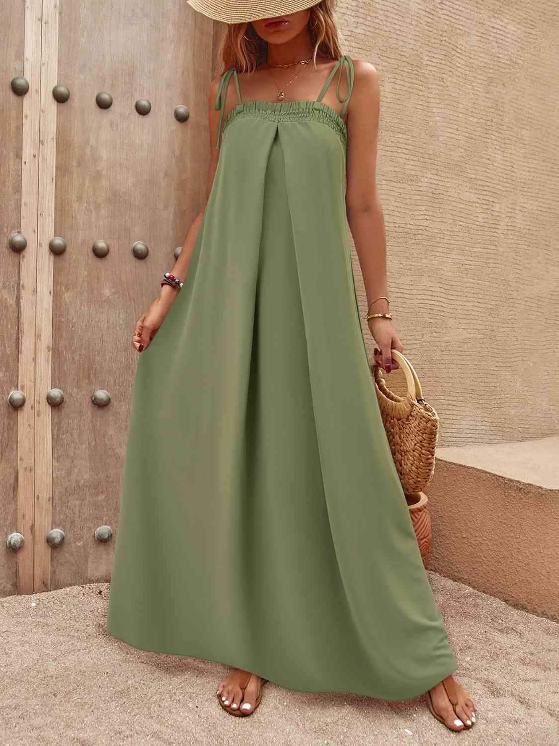 Smocked Maxi Dress - Tie-Shoulders (7515532263512)