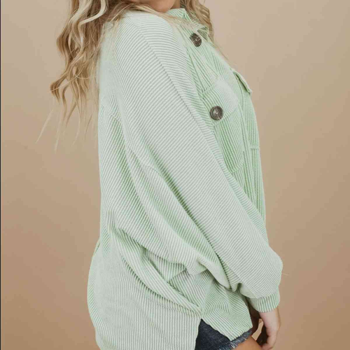 Plus-Size Collared Neck Half Button Top (7501319012440)