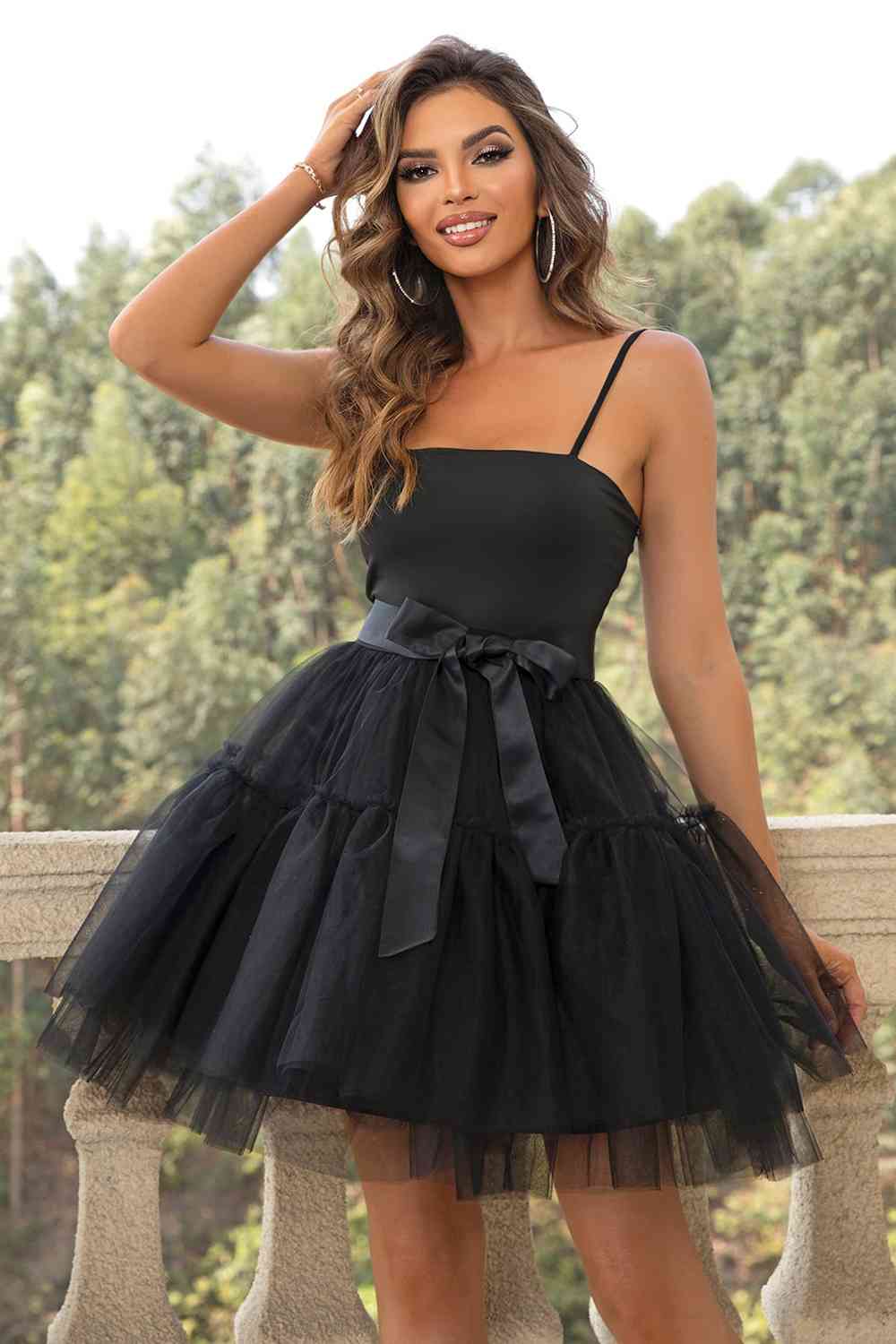 Spaghetti Strap Tied - Mesh Dress (7516366241880)