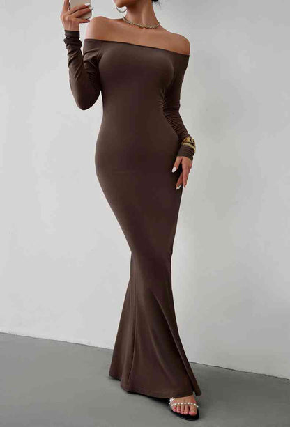 Off-Shoulder Long Sleeves Maxi Dress (7515555037272)