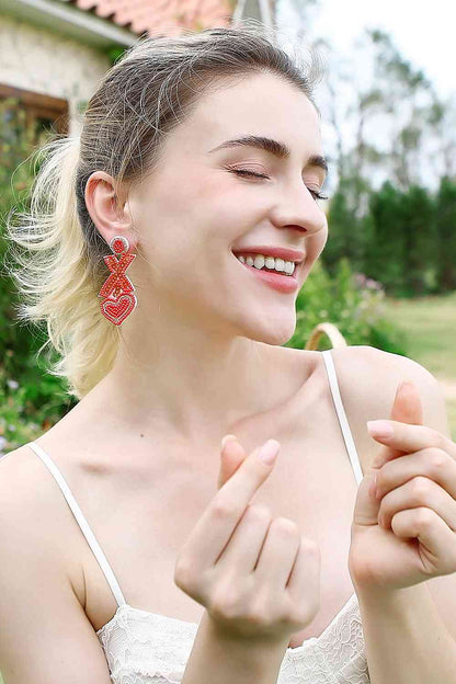 Random 2-Pair Heart & X-Shape Bead Dangle Earrings (7499324293208)