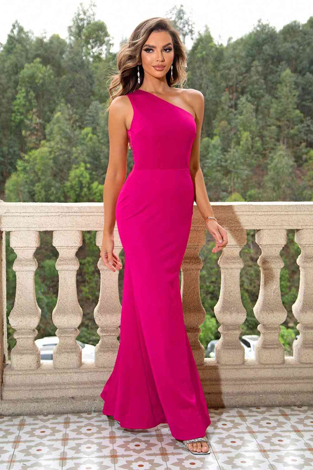 One-Shoulder Sleeveless Maxi Dress (7515510112344)