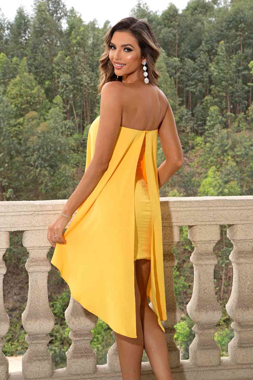 Strapless Slit Layered - Dress (7515665956952)