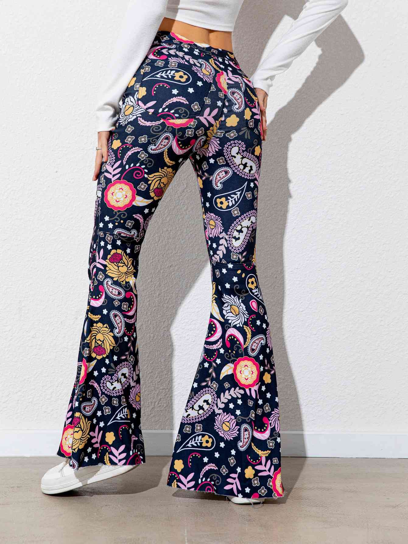 Graphics Printed - Floral High Waist Flare Leg Pants (7500882870360)