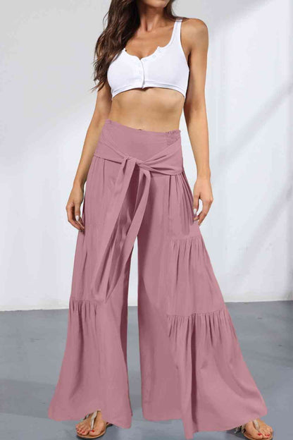 Tiered - Tie Front Smocked Tiered Culottes (7507814875224)