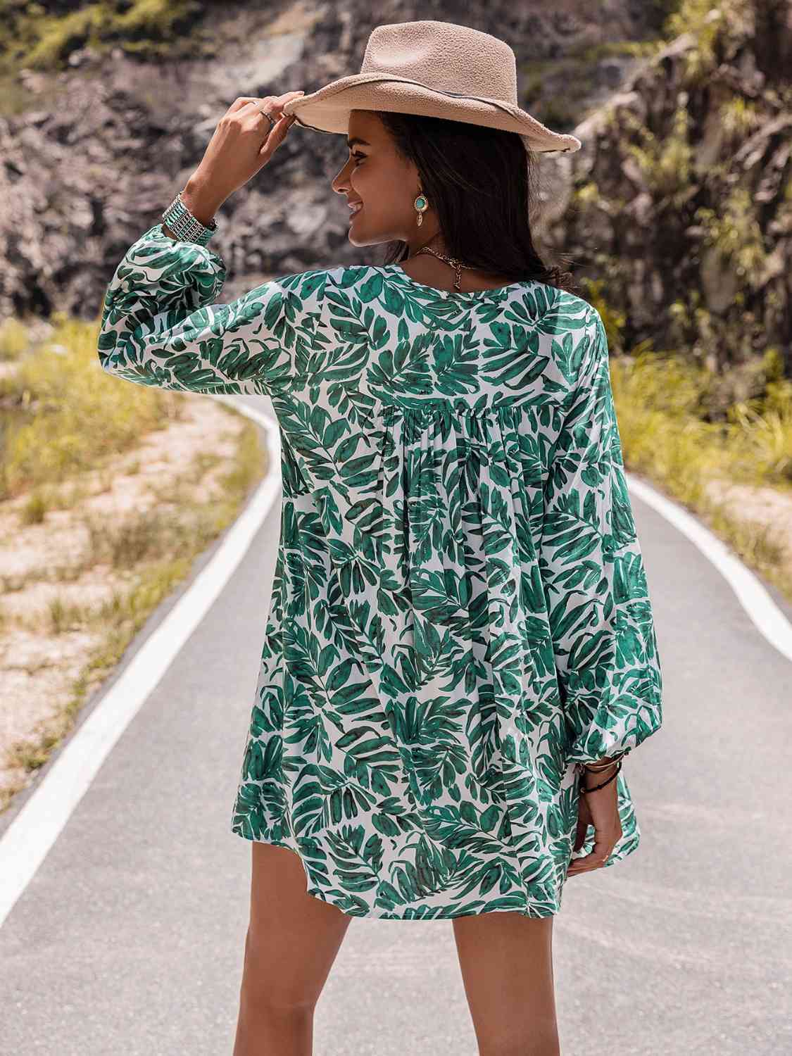 Leaves - Long Sleeves Mini Dress (7505548345432)