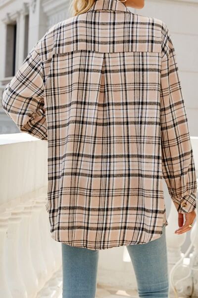Plaid Pocketed Button-Up Long Sleeves Shirt (7515481571416)