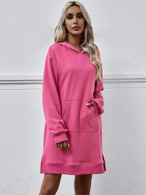 Long Long Sleeves - Slit Hooded Dress With Pocket (7505547559000)