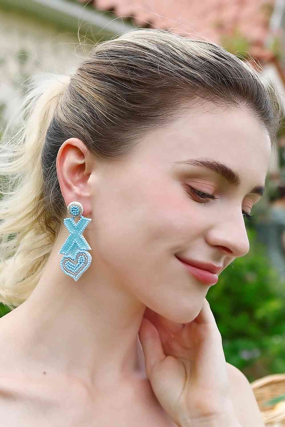 Random 2-Pair Heart & X-Shape Bead Dangle Earrings (7499324293208)