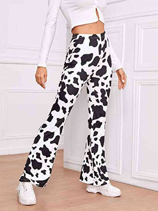 Cow Print - High Waist Flare Pants (7500881330264)