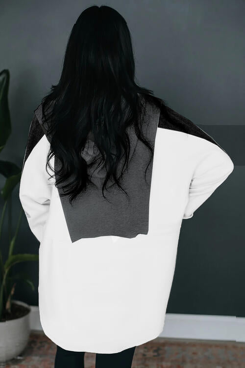 Quarter-Snap - Color Block Quarter-Snap Slit Hoodie (7501331923032)
