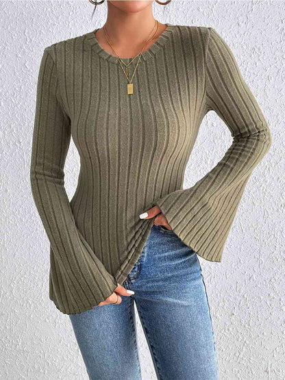 Ribbed Flare Sleeves Top (7501315899480)