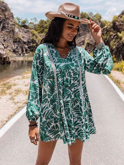 Leaves - Long Sleeves Mini Dress (7505548345432)