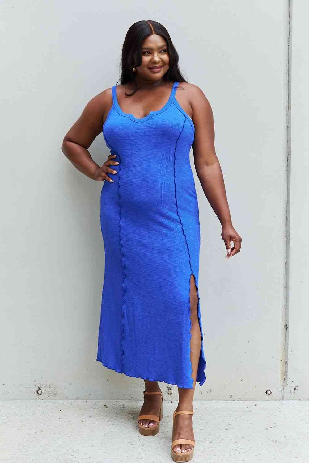 Notch Neck Maxi Dress With Side Slit (7515558641752)