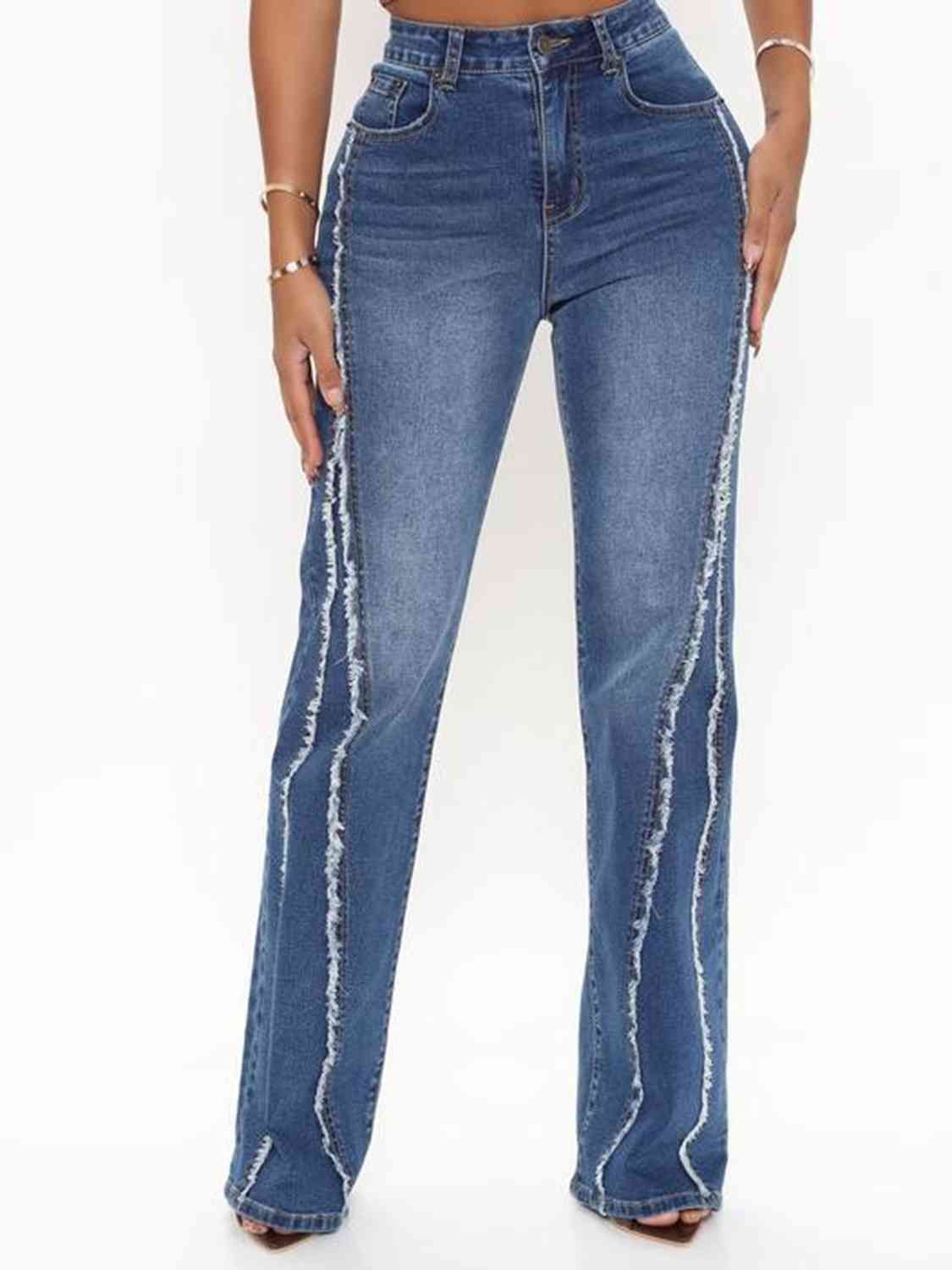Patchwork Stitching High-Waist Denim Jeans (7496928788568)