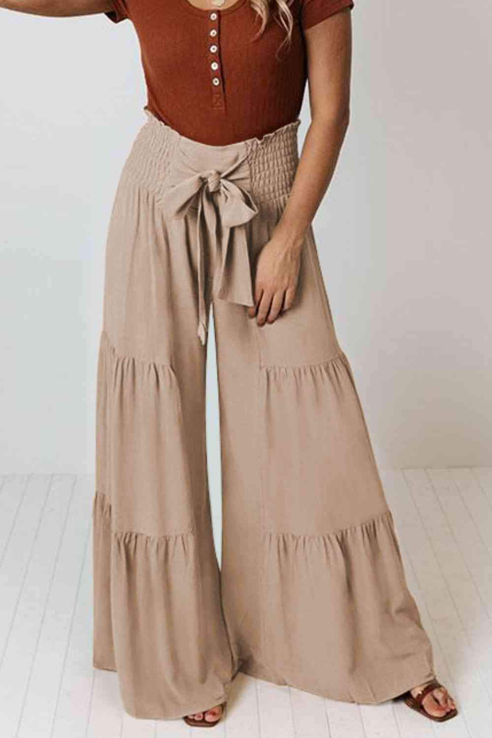 Tiered - Tie Front Smocked Tiered Culottes (7507814875224)