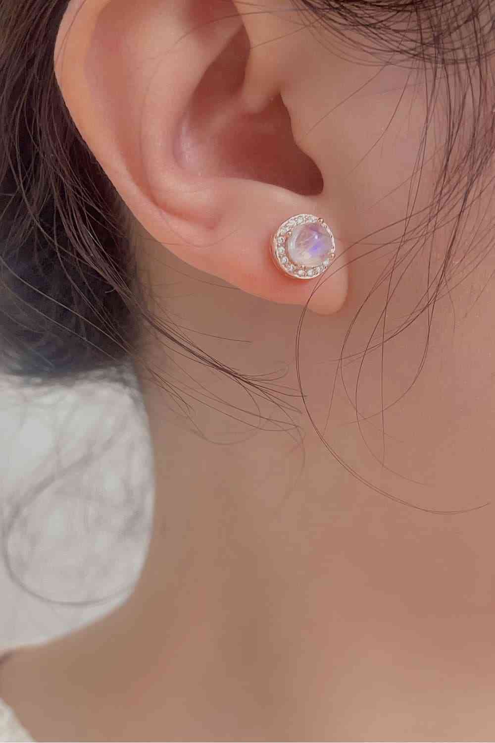 Natural Moonstone - High Quality 925 Sterling Silver Stud Earrings (7499311251544)