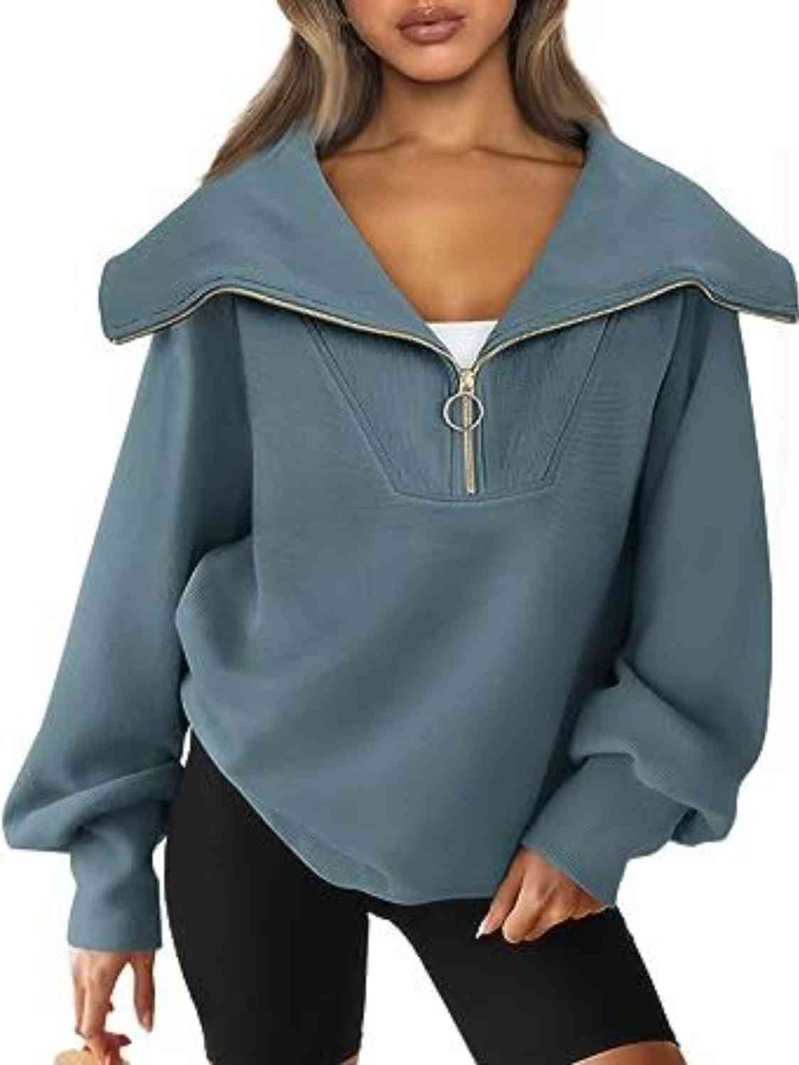 Oh My Lanta - Half-Zip Lantern Sleeves Top (7501315080280)