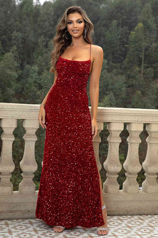 Sequin Backless Split - Maxi Dress (7515517026392)