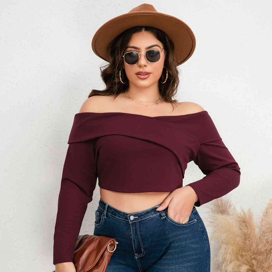 Plus-Size Off-Shoulder Long Sleeves Cropped Top (7484731621464)