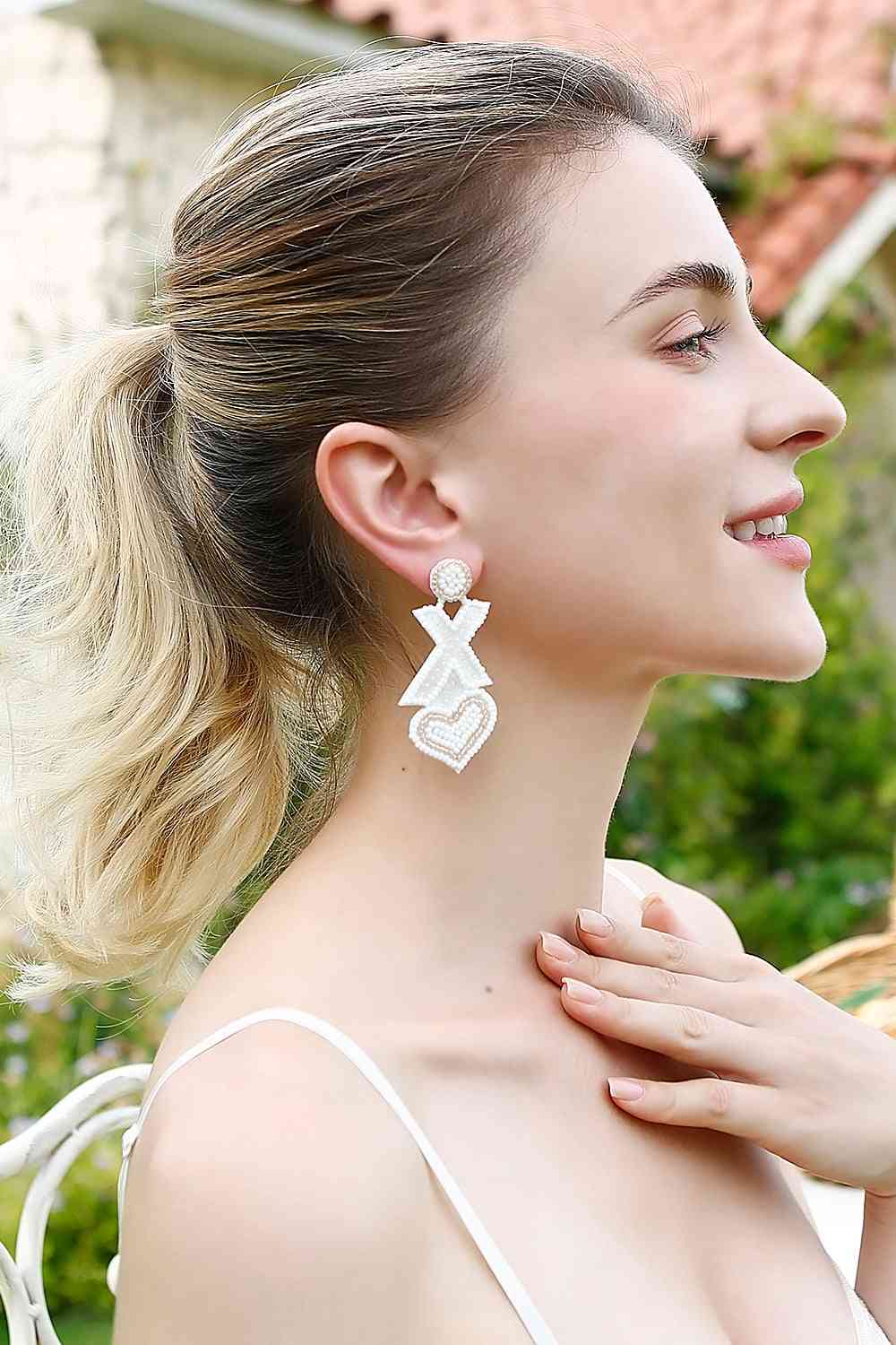 Random 2-Pair Heart & X-Shape Bead Dangle Earrings (7499324293208)