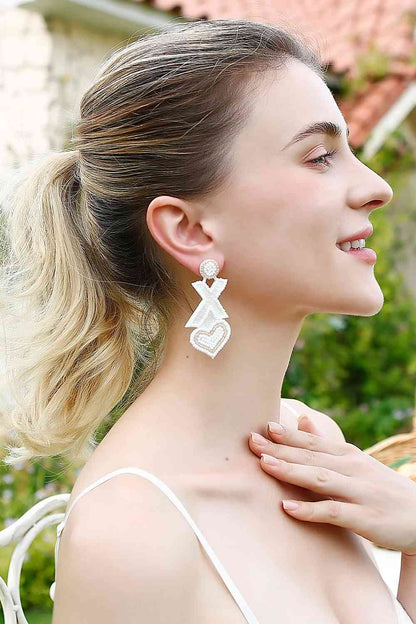 Random 2-Pair Heart & X-Shape Bead Dangle Earrings (7499324293208)