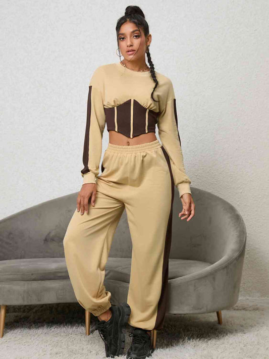 Tan & Tan - Contrast Sweatshirt and Sweatpants Set (7484246032472)