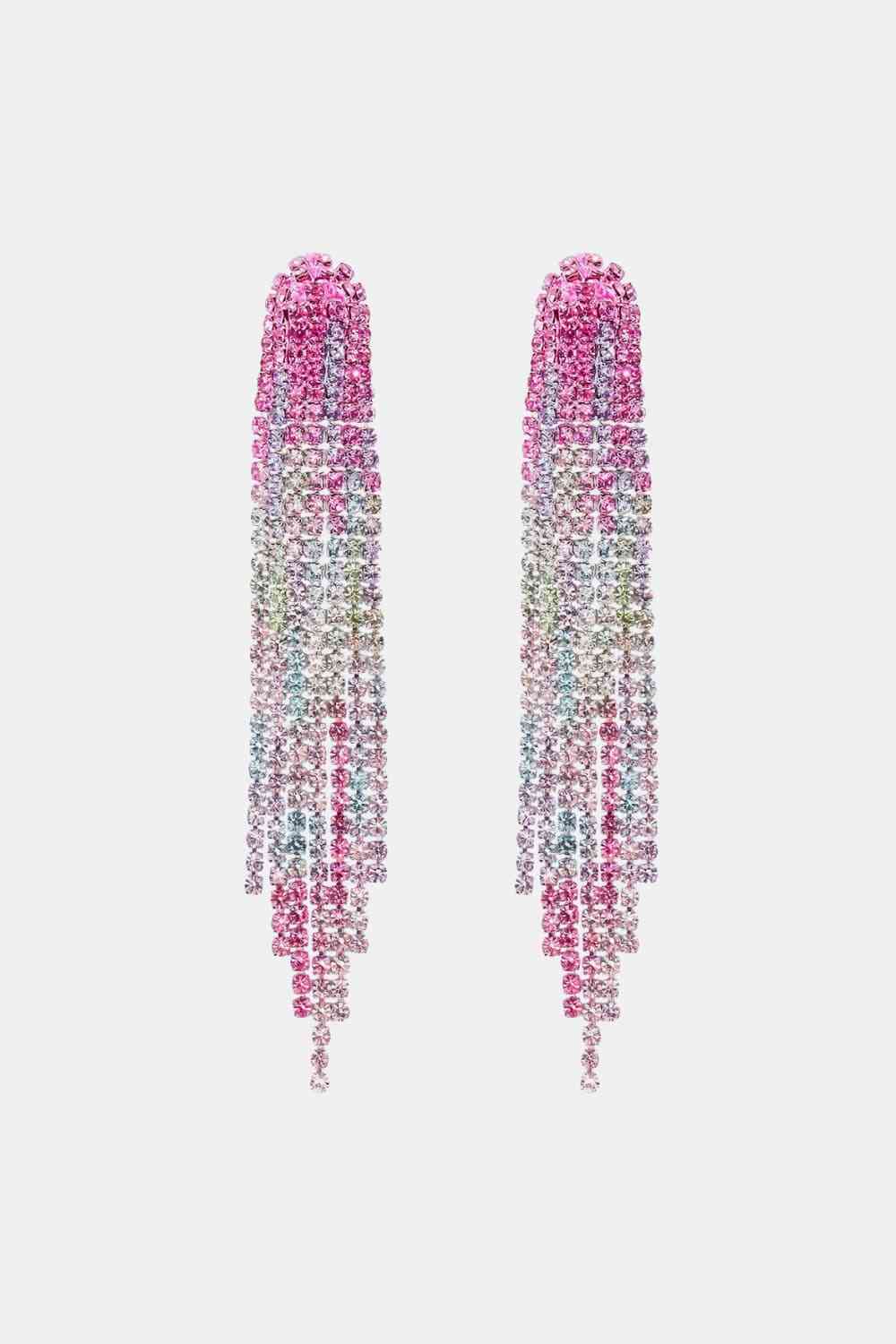 Rhinestone Fringed Dangle Earrings (7499305189464)