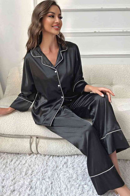 Pajama Pajama - Contrast Button-Up Top and Pants Pajama Set (7501489471576)