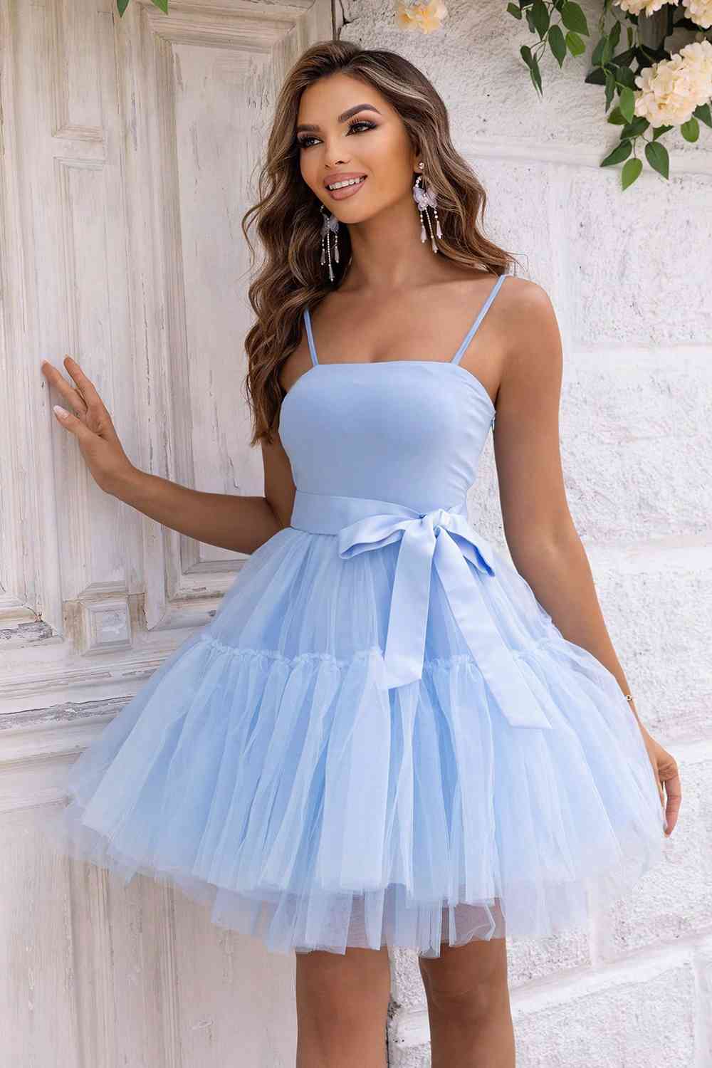 Spaghetti Strap Tied - Mesh Dress (7516366241880)