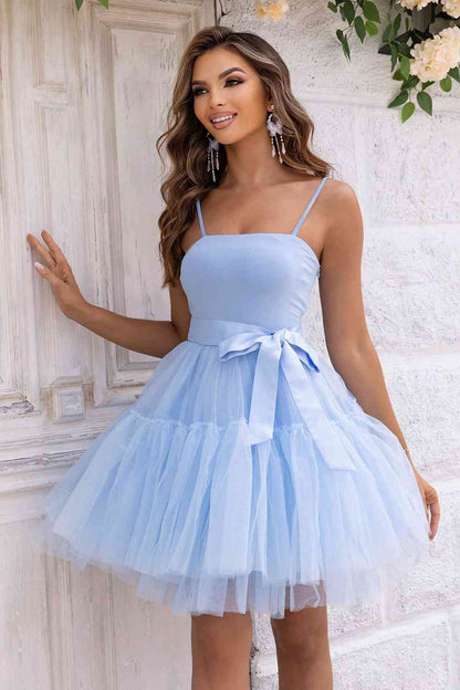 Spaghetti Strap Tied - Mesh Dress (7516366241880)