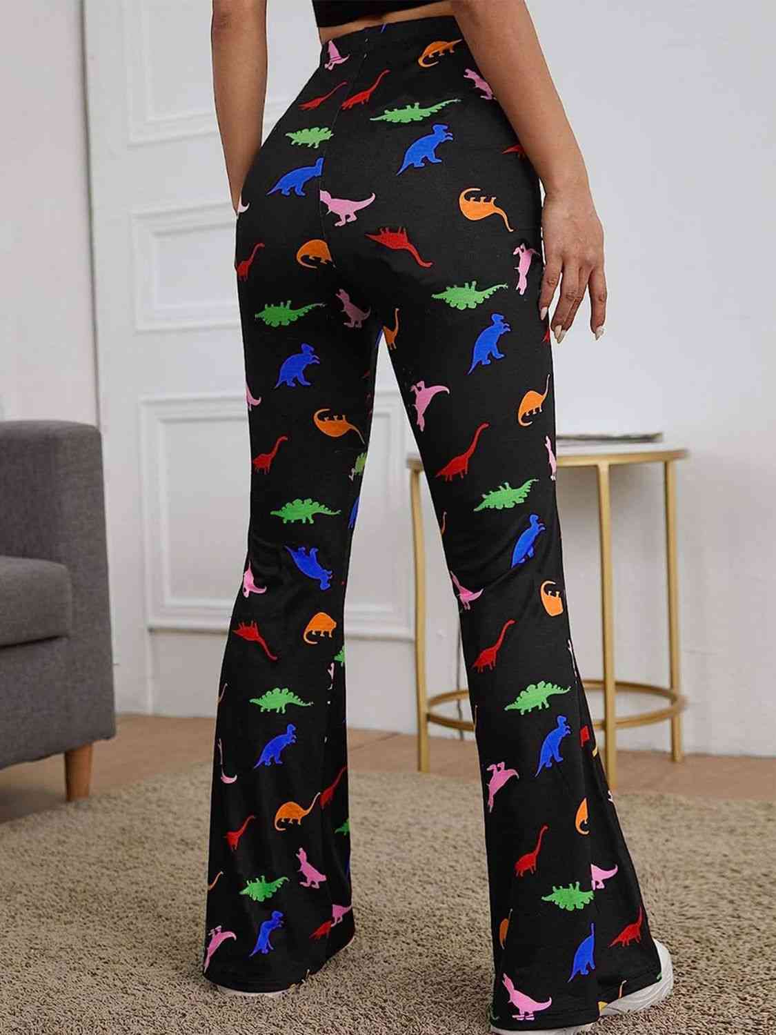 Printed High-Waist Bootcut Pants (7500881363032)