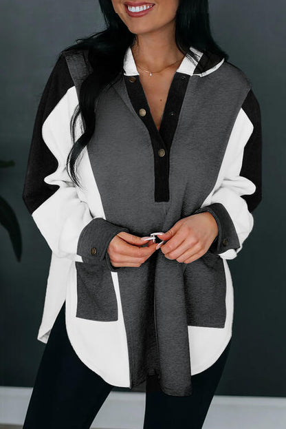 Quarter-Snap - Color Block Quarter-Snap Slit Hoodie (7501331923032)