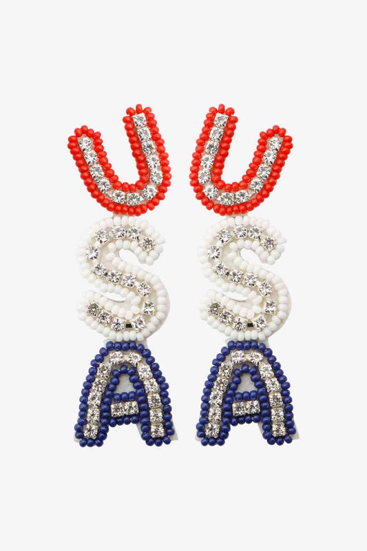 U.S.A - Beaded Zircon Earrings (7499317248088)