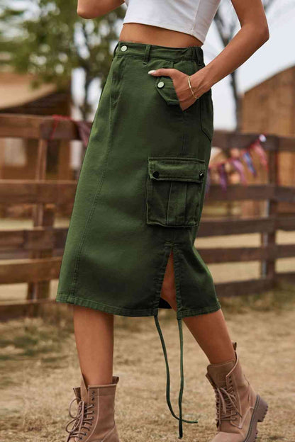 Cargo - Drawstring Denim Cargo Skirt (7486618599512)