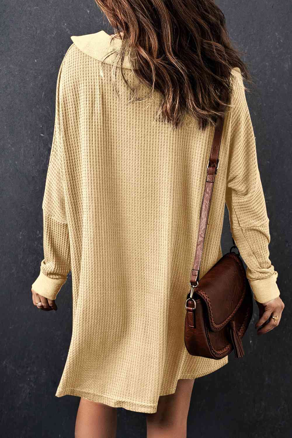 With Pocket - Waffle Knit Buttoned Long Sleeves Top (7501322911832)