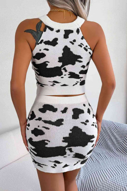 Cow Duh - Contrast Sleeveless Knit Top and Mini Skirt Set (7501467254872)