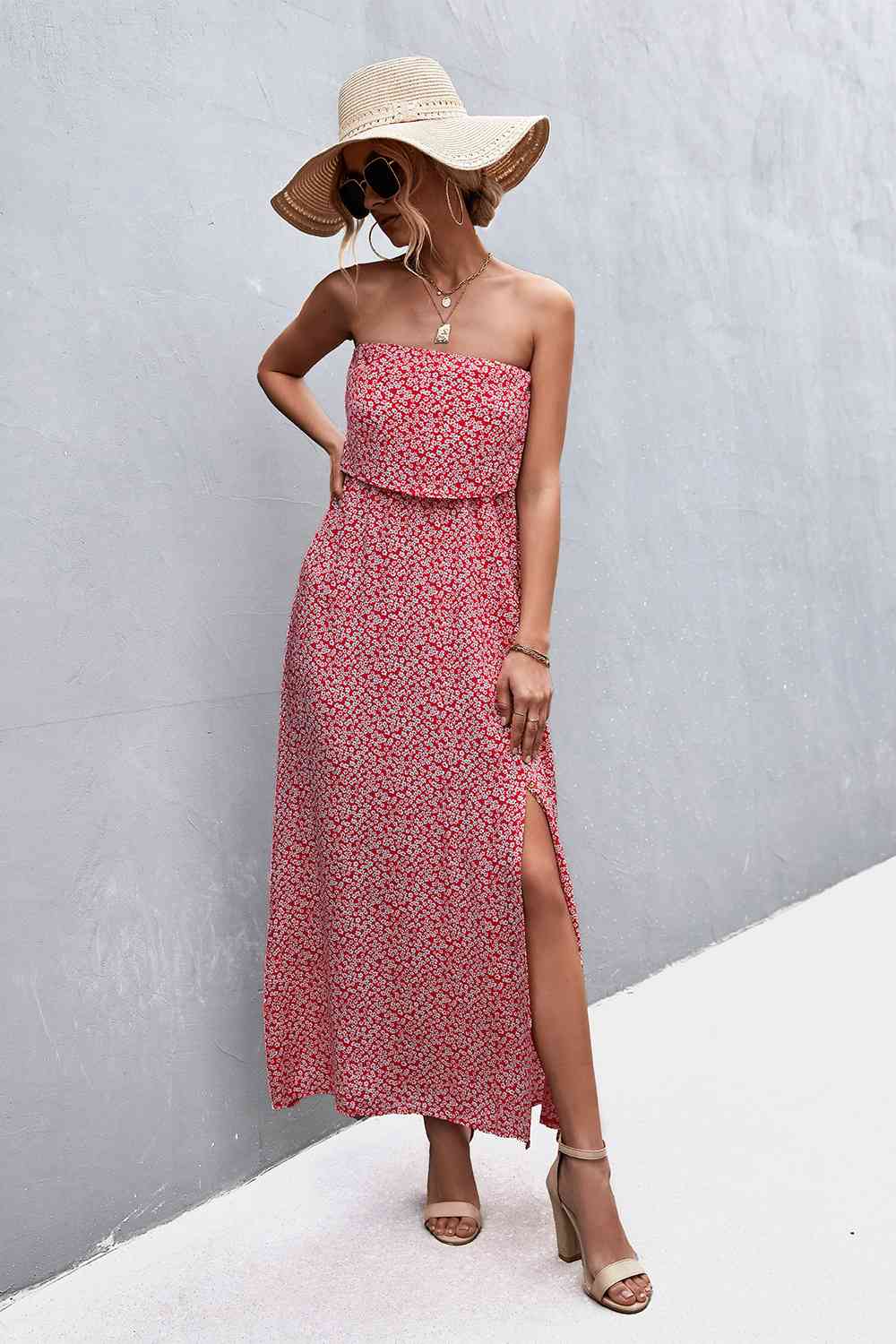 Strapless Split Maxi Dress (7515563982936)