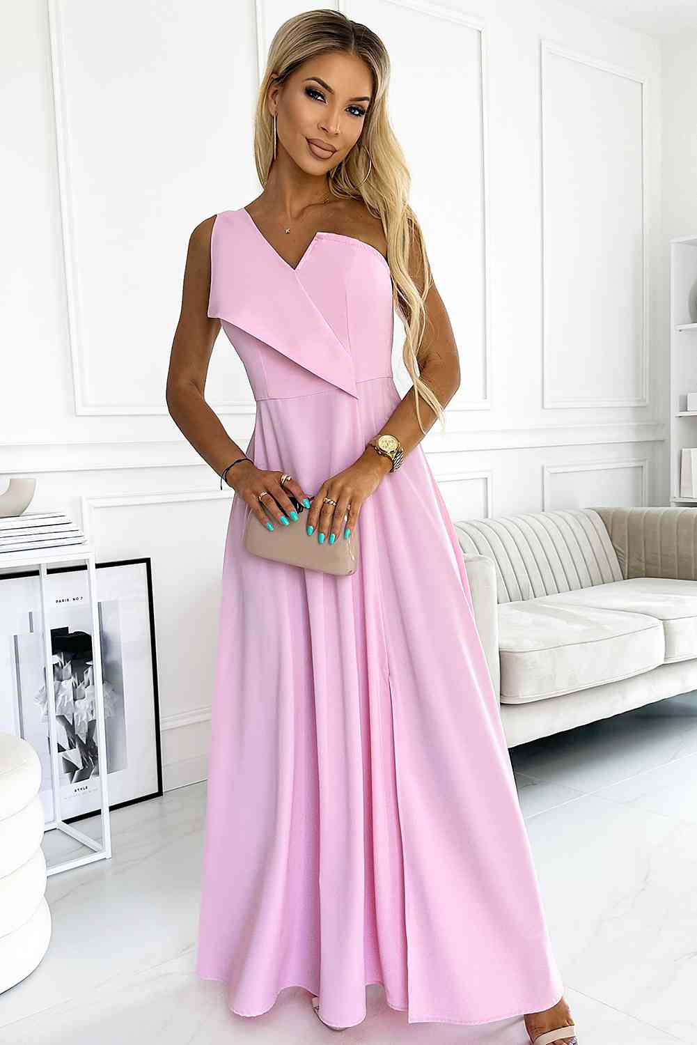 One-Shoulder Sleeveless Maxi Dress (7515491860568)