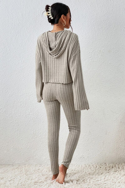 Hem Dropped Shoulder - Hooded Top & Pants Set (7515482652760)