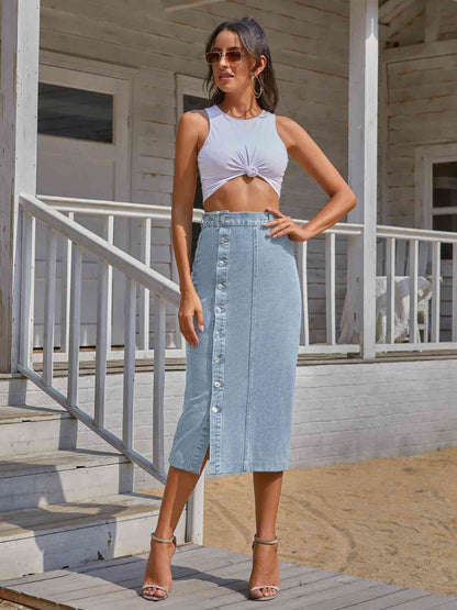 Denim - Button Down Denim Skirt (7486619025496)