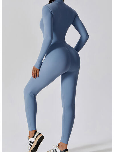 Mock Neck Zip-Up Long Sleeves Romper Leotard